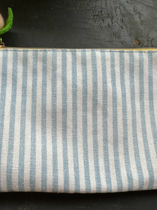 ipsy Other - Ipsy Striped Blue and White Canvas Pouch with Peach on Zipper- NEW!